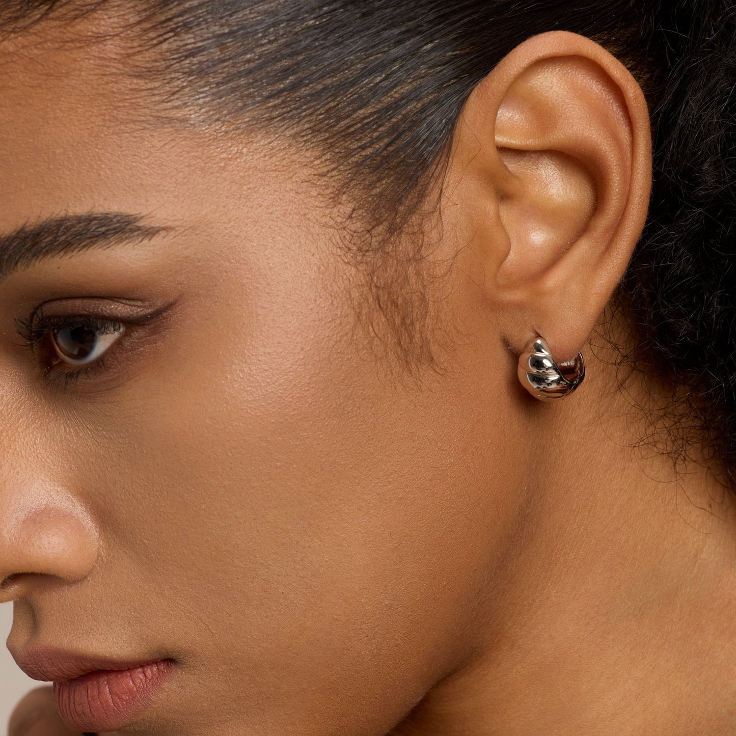 Silver Croissant Hoop Earrings