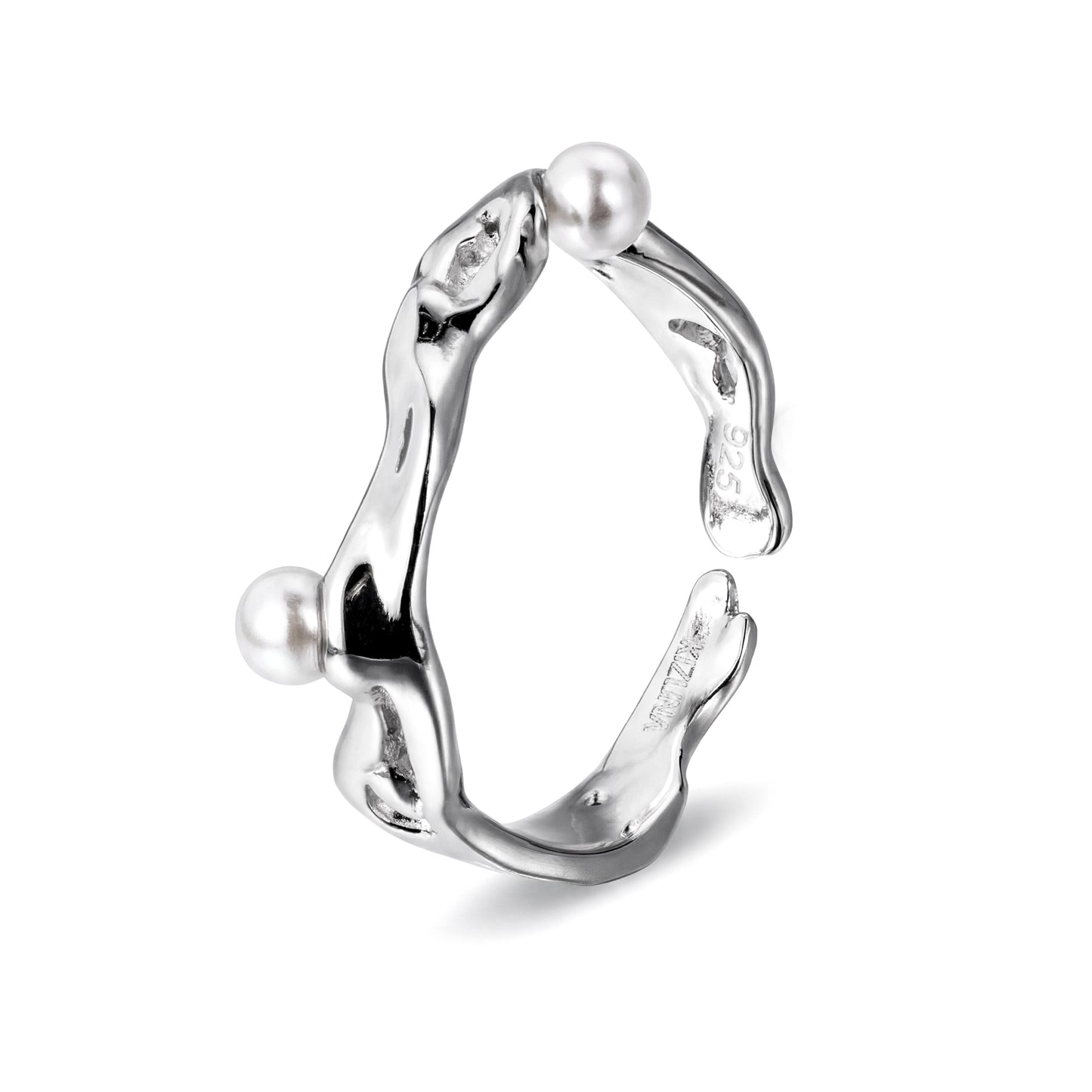 Silver Wavy Pearl Ring