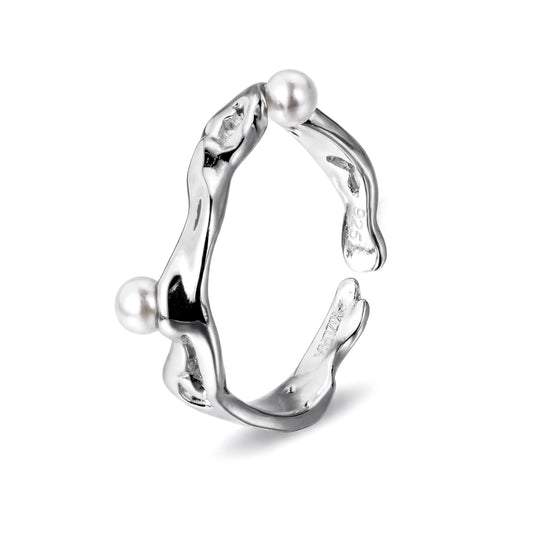 Silver Wavy Pearl Ring
